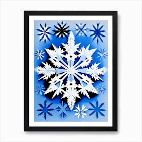 Irregular Snowflakes, Snowflakes, Blue & White Illustration Art Print