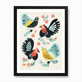 Folk Style Bird Painting Chicken 6 Art Print