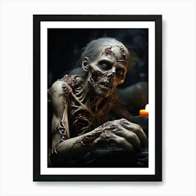 Zombie Holding A Candle Art Print