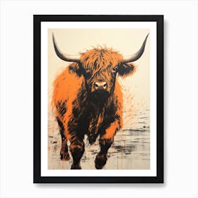 Highland Cattle, Woodblock Animal Drawing 3 Art Print