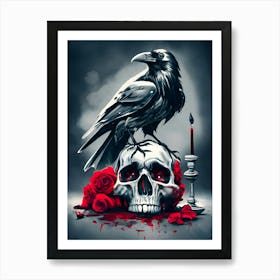 Raven And Roses 1 Art Print