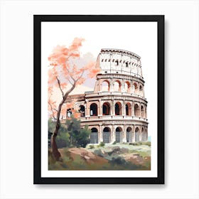 Colosseum   Rome, Italy   Cute Botanical Illustration Travel 1 Art Print