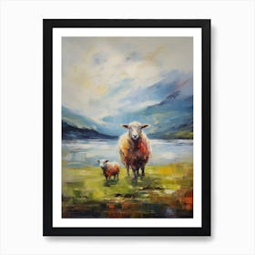 Sheep & Lamb By The Loch Art Print