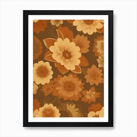 Nostalgic Retro Floral Art Print with Stylish Stylized Patterns in Warm Earthy Colors Series - 1 Art Print