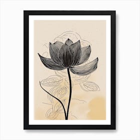 Line Art Lotus Flowers Illustration Neutral 1 Art Print