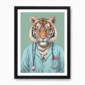 Tiger Illustrations Wearing Scrubs 1 Art Print