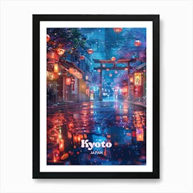 Kyoto Japan Night Time Travel Art Art Print