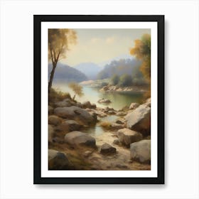 Forest Lake,Vintage Oil Painting,Farm Wall Decorations,Vintage Landscape,Vintage Landscape Oil Painting.12 Art Print