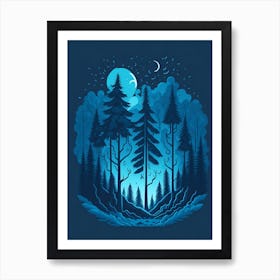 A Fantasy Forest At Night In Blue Theme 6 Art Print