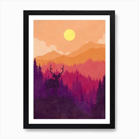 Mountain Deer during Sunset beautiful Duo chromatic art Mounted Print for  Sale by Visual-wallart