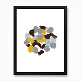 Abstract Mustard and Grey Round Paint Blotches Art Print