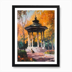 Painting Of A Cat In Parque Del Retiro, Spain In The Style Of Impressionism 01 Art Print