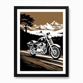 Motorcycle On The Road, vintage bike, classic bike, vector art, Art Print