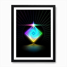 Neon Geometric Glyph in Candy Blue and Pink with Rainbow Sparkle on Black n.0426 Art Print
