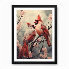 Cardinals In Cherry Blossoms Art Print