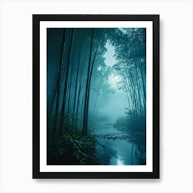 A Top Notch 8k Cinematic View Of A Dense Bamboo Forest Submerged In The Midnight Fog The Starlit Sk Art Print