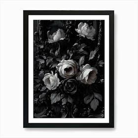 Dark Gothic Black And White Roses Art Print