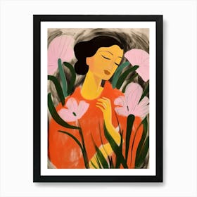 Woman With Autumnal Flowers Calla Lily 1 Art Print