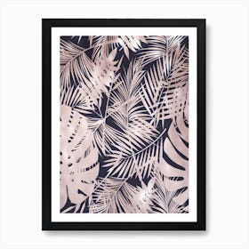 Royal Blue with Baby Pink Leafs Art Print