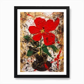 Poinsettia Still Life Flowers 4 Abstract Expressionism  Art Print