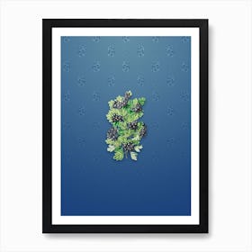 Vintage Hairy Leaf Black Hawthorn Botanical on Bahama Blue Pattern n.0064 Art Print
