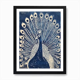 Peacock Feathers Out Linocut Inspired 7 Art Print