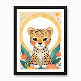Floral Cute Baby Leopard Nursery Illustration (13) Art Print