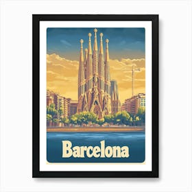 Aihrgdesign A Vintage Travel Poster Of Barcelona 3 Art Print