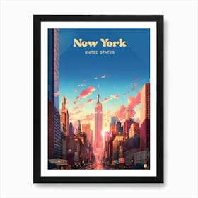 New York United States Sunset Travel Art Art Print