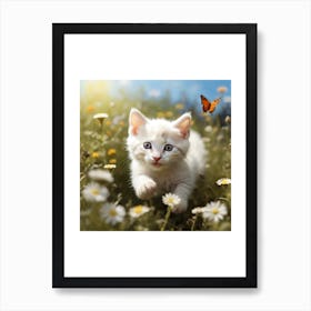 White Kitten In The Meadow Art Print