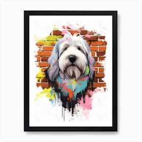 Aesthetic Old English Sheepdog Dog Puppy Brick Wall Graffiti Artwork Art Print