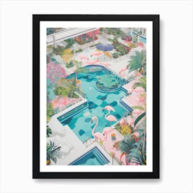 Pool With Flamingos Tropical 1 Art Print