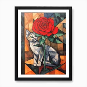 Rose With A Cat 3 Cubism Picasso Style Poster