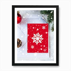 Abstract Winter Themed Illustration Featuring A Small White Ornament Framed By Satin Snowflakes On (5) Art Print