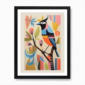 Colourful Scandi Bird Cedar Waxwing 2 Art Print