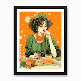 Girl Eating Pasta Art Print