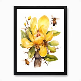 Beehive With Magnolia Watercolour Illustration 1 Art Print