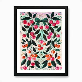 Folk Cherries And Bows 6 Pattern Art Print