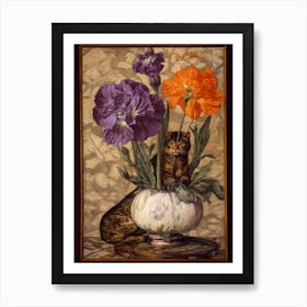 Crocus With A Cat 2 William Morris Style Art Print