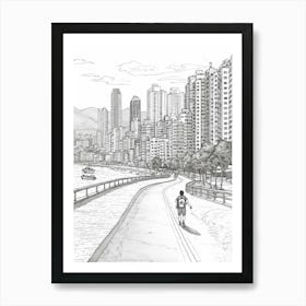 View Of Busan, South Korea Line Art Black And White 1 Art Print