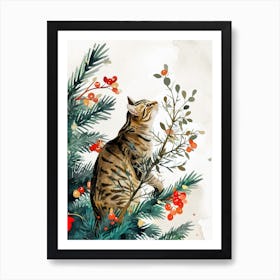 Christmas Cat In A Christmas Tree animal Cat's life Art Print