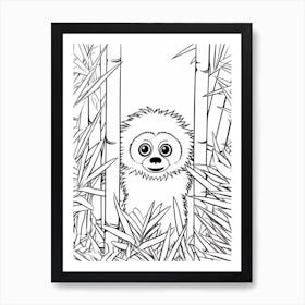 Line Art Jungle Animal Gibbon 3 Art Print