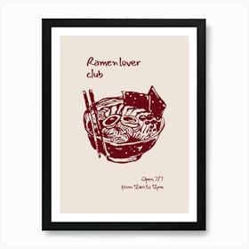 Ramen Lover Club Poster, Japanese Noodles Wall Art, Asian Food Decor, Ramen Bowl Print, Home Decor Art Print