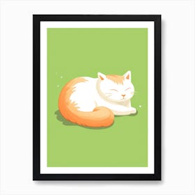 Cat Sleeping On Green Background 3 Art Print