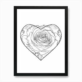 Rose Heart Line Drawing 1 Art Print