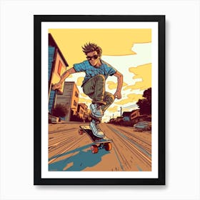 Skateboarding In Lisbon, Portugal Comic Style 1 Art Print