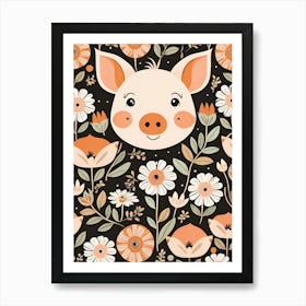 Floral Cute Baby Pig Nursery (11) Art Print