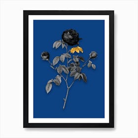 Vintage Agatha Rose in Bloom Black and White Gold Leaf Floral Art on Midnight Blue n.0735 Art Print