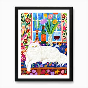 Tea Time With A Angora Cat 1 Poster