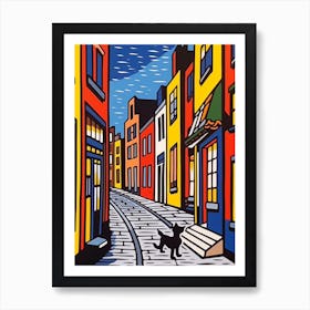 Painting Of Amsterdam With A Cat In The Style Of Pop Art, Illustration Style 2 Póster